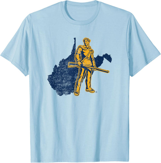 West Virginia University Mountaineers State Shape T-Shirt - T-Shirt | Light Blue