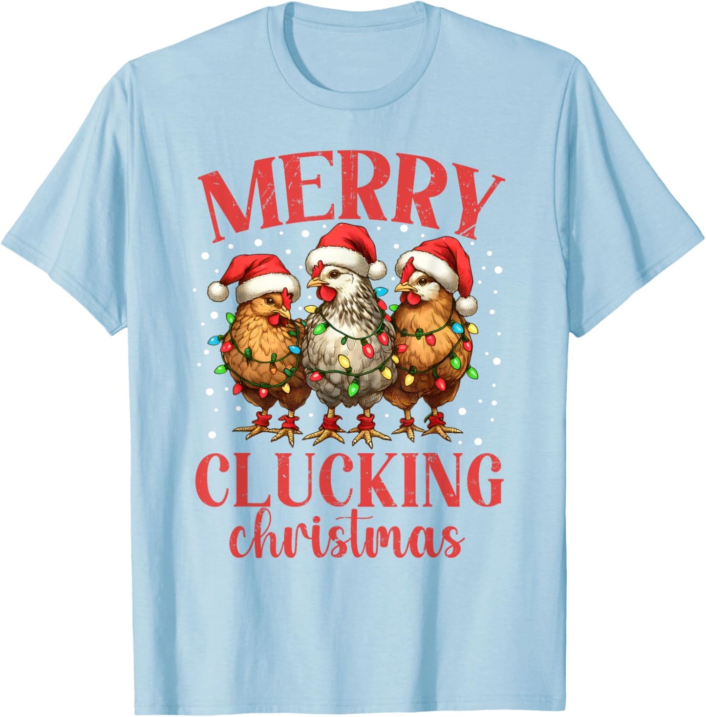 Merry Clucking Christmas Chicken Santa Hat Xmas Chicken Tree T-Shirt - T-Shirt | Light Blue