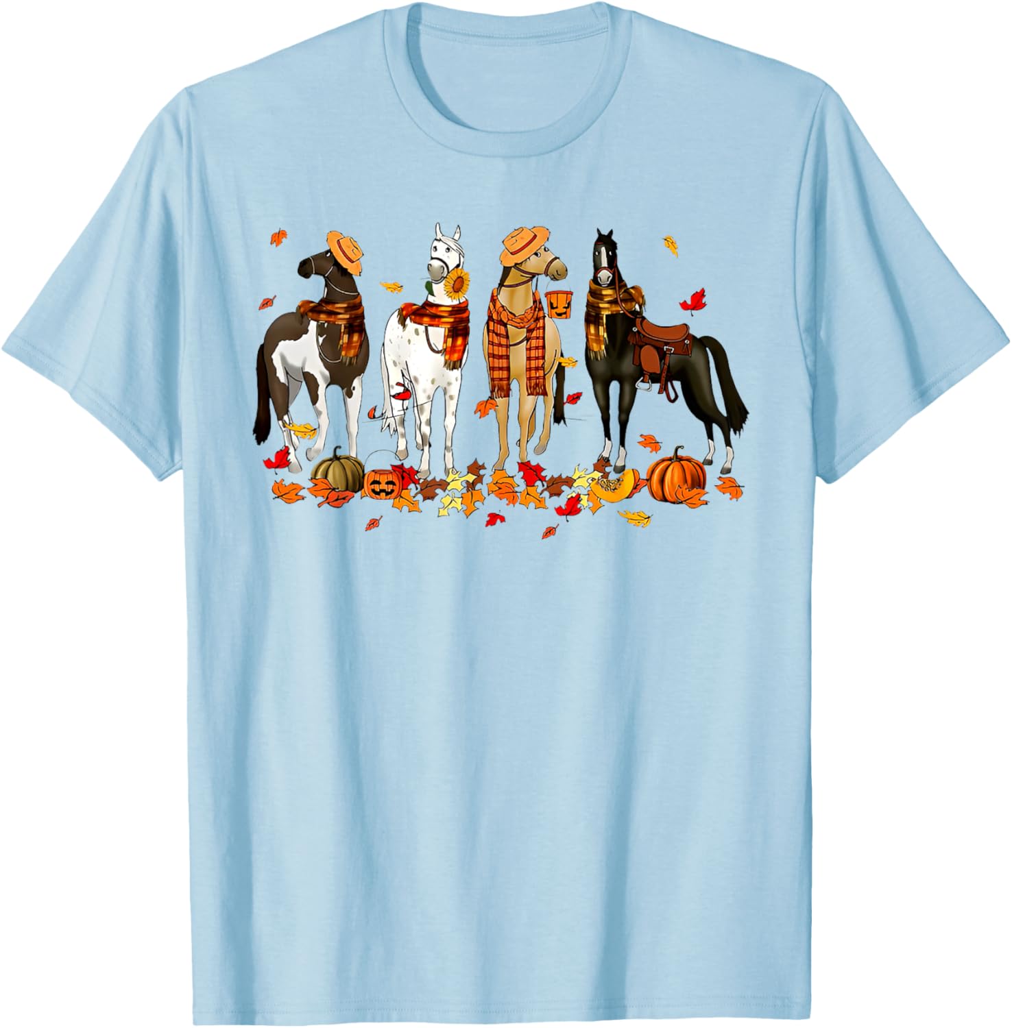 Vintage Fall Autumn Horse Spooky Season T-Shirt - T-Shirt | Light Blue