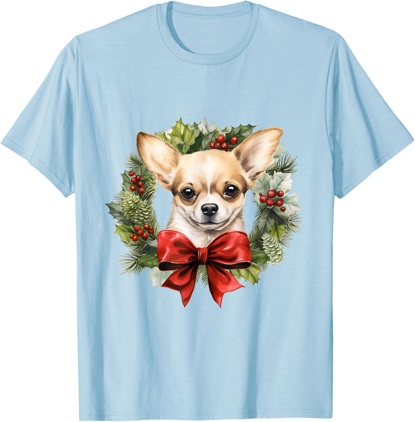 Chihuahua Christmas Wreath Decoration Xmas Pajamas T-Shirt - T-Shirt | Light Blue