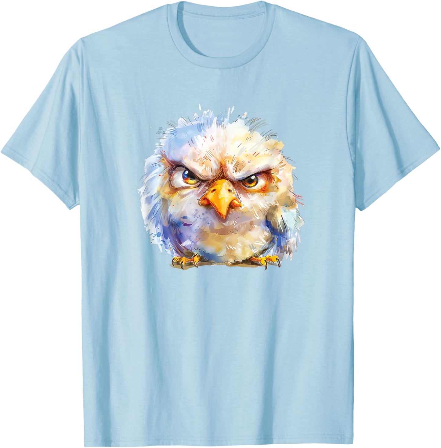 A Cute Little Bird With Angry Face In Watercolor T-Shirt - T-Shirt | Light Blue