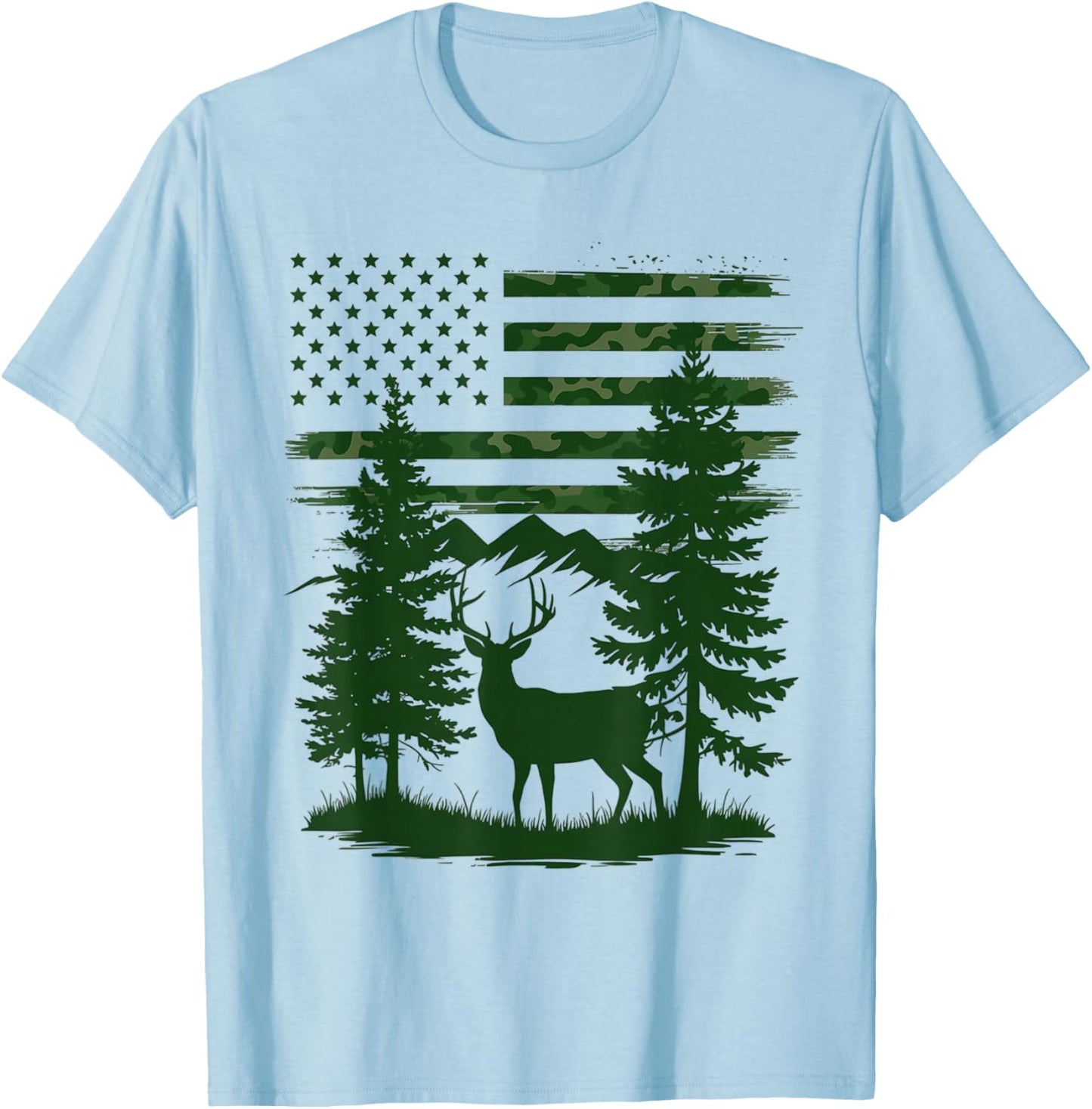 Men Boys Kids Orange Hunting Shirt Deer Hunter Camo USA Flag T-Shirt - T-Shirt | Light Blue