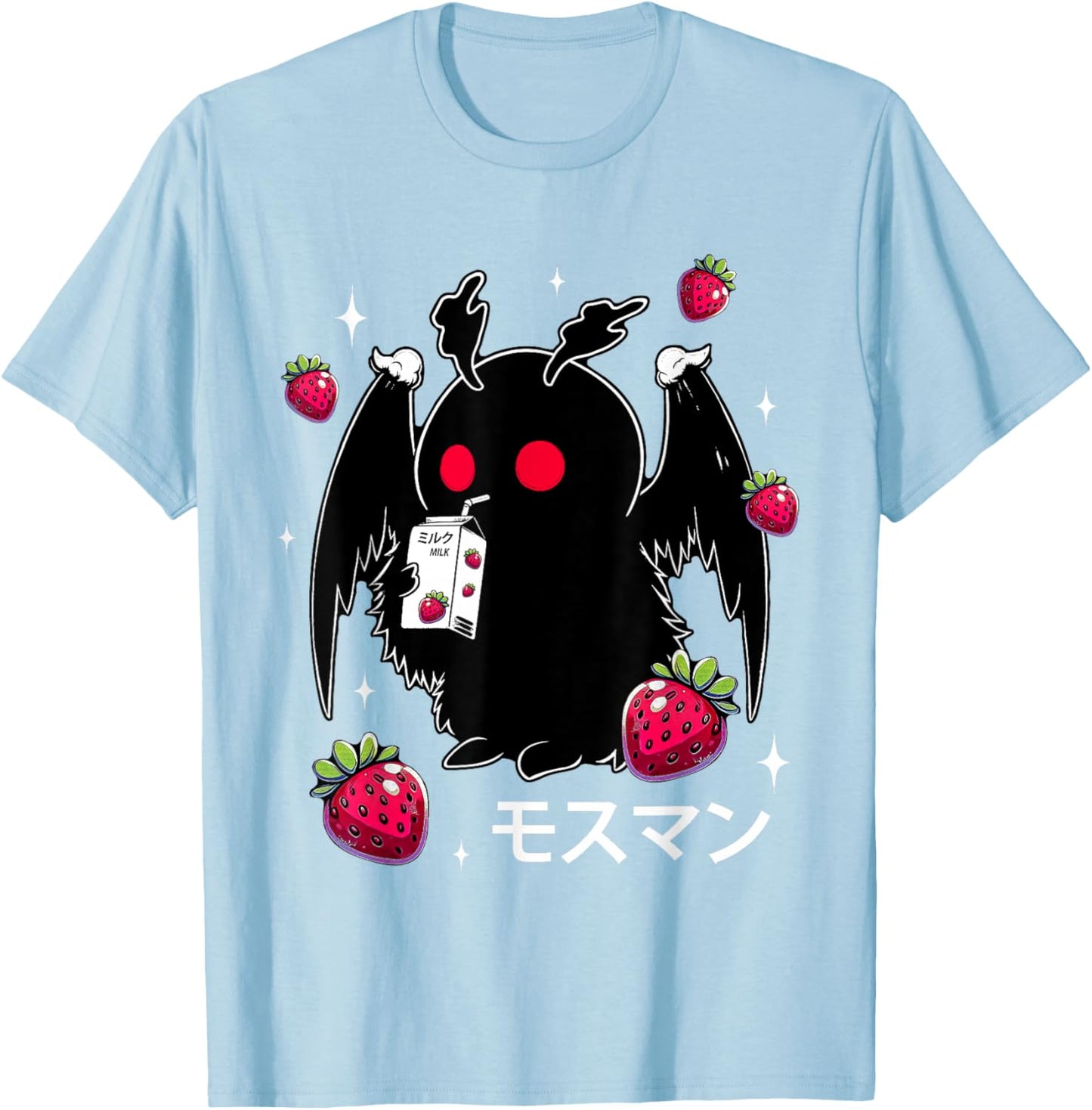 Mothman Strawberry Milk Shake Cryptid T-Shirt - T-Shirt | Light Blue
