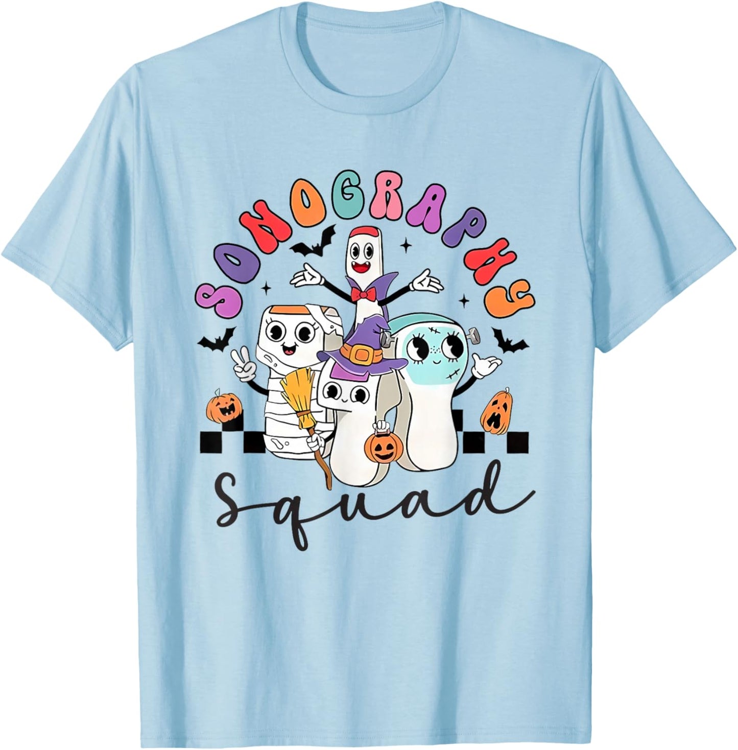 Sonography Squad Halloween Retro Ultrasound Technologist T-Shirt - T-Shirt | Light Blue