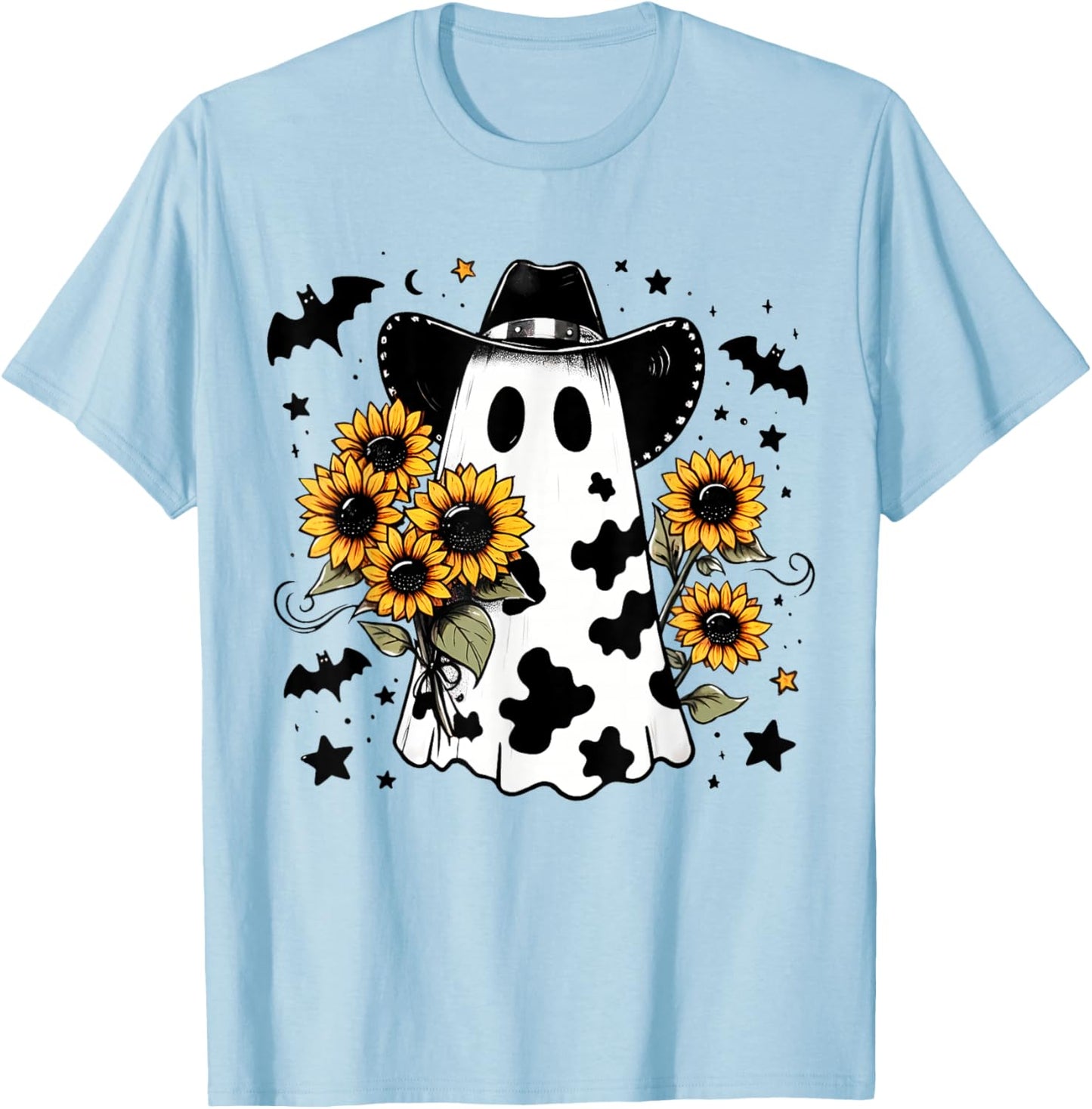 Cowboo Ghost Western Cowboy Sunflower Halloween Funny Boojee T-Shirt - T-Shirt | Light Blue