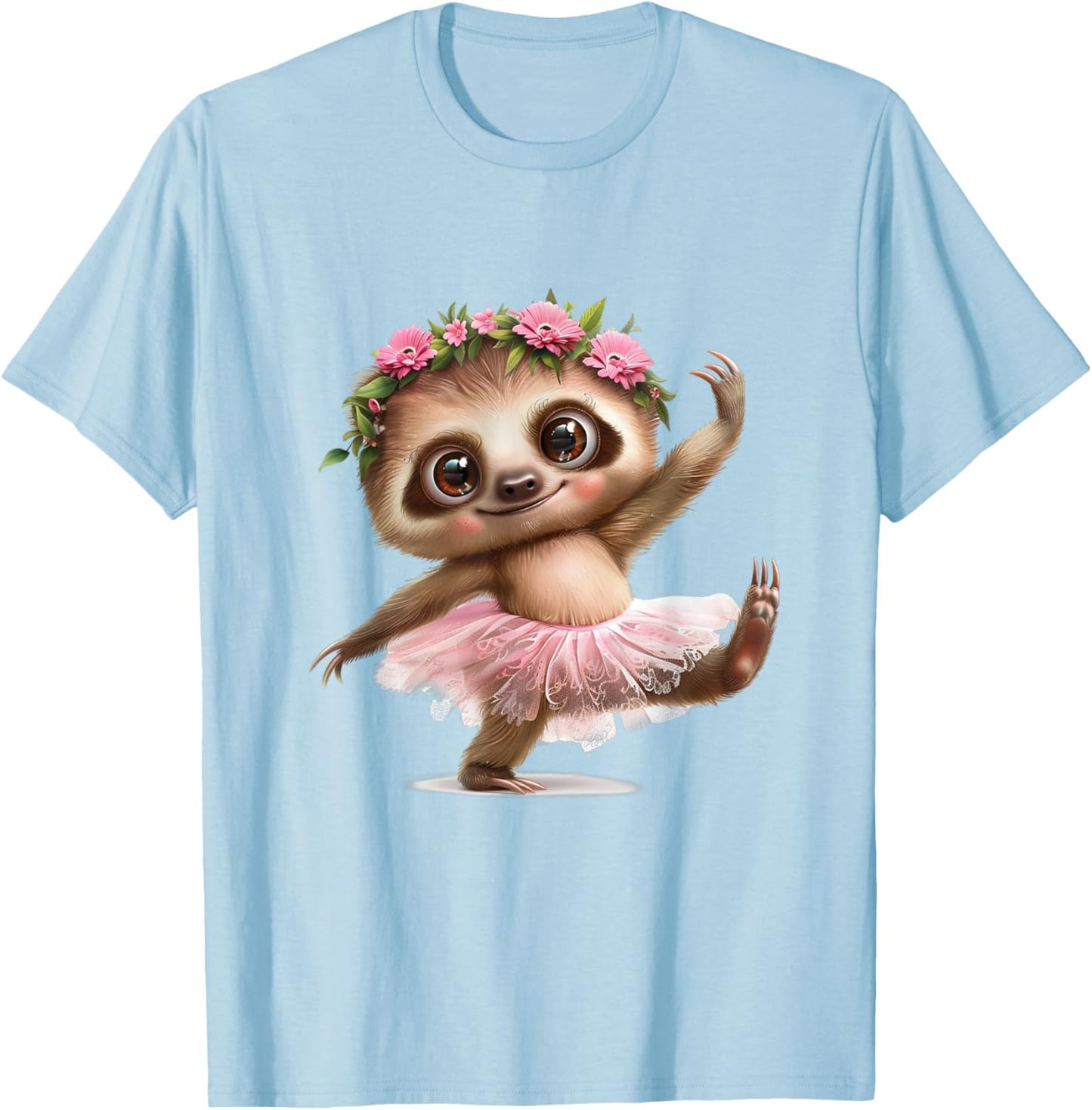 A Cute Sloth Dancing Ballet In A Pink Dress T-Shirt - T-Shirt | Light Blue