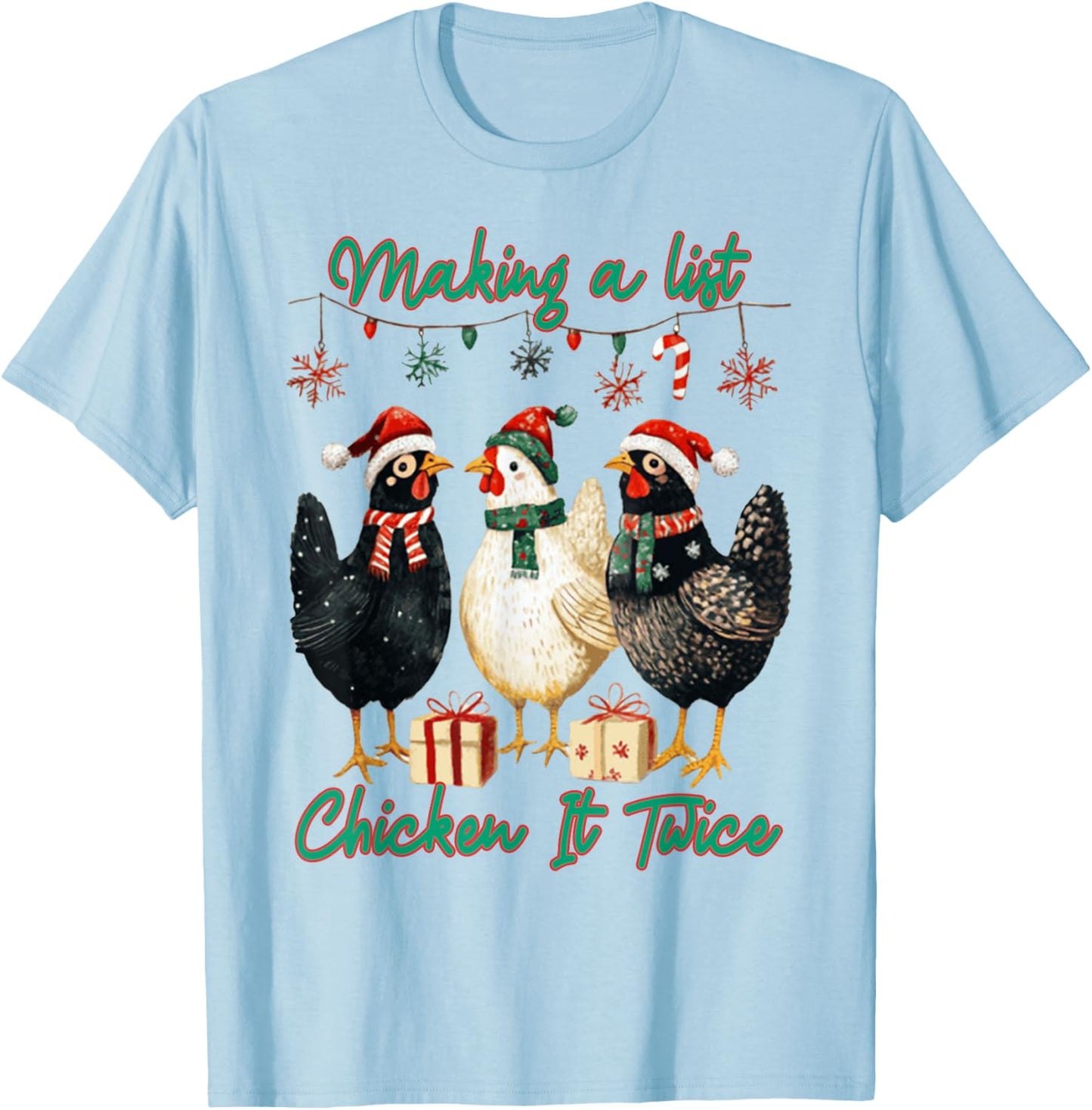 Making A List Chicken It Twice Christmas Santa Hat Farm T-Shirt - T-Shirt | Light Blue