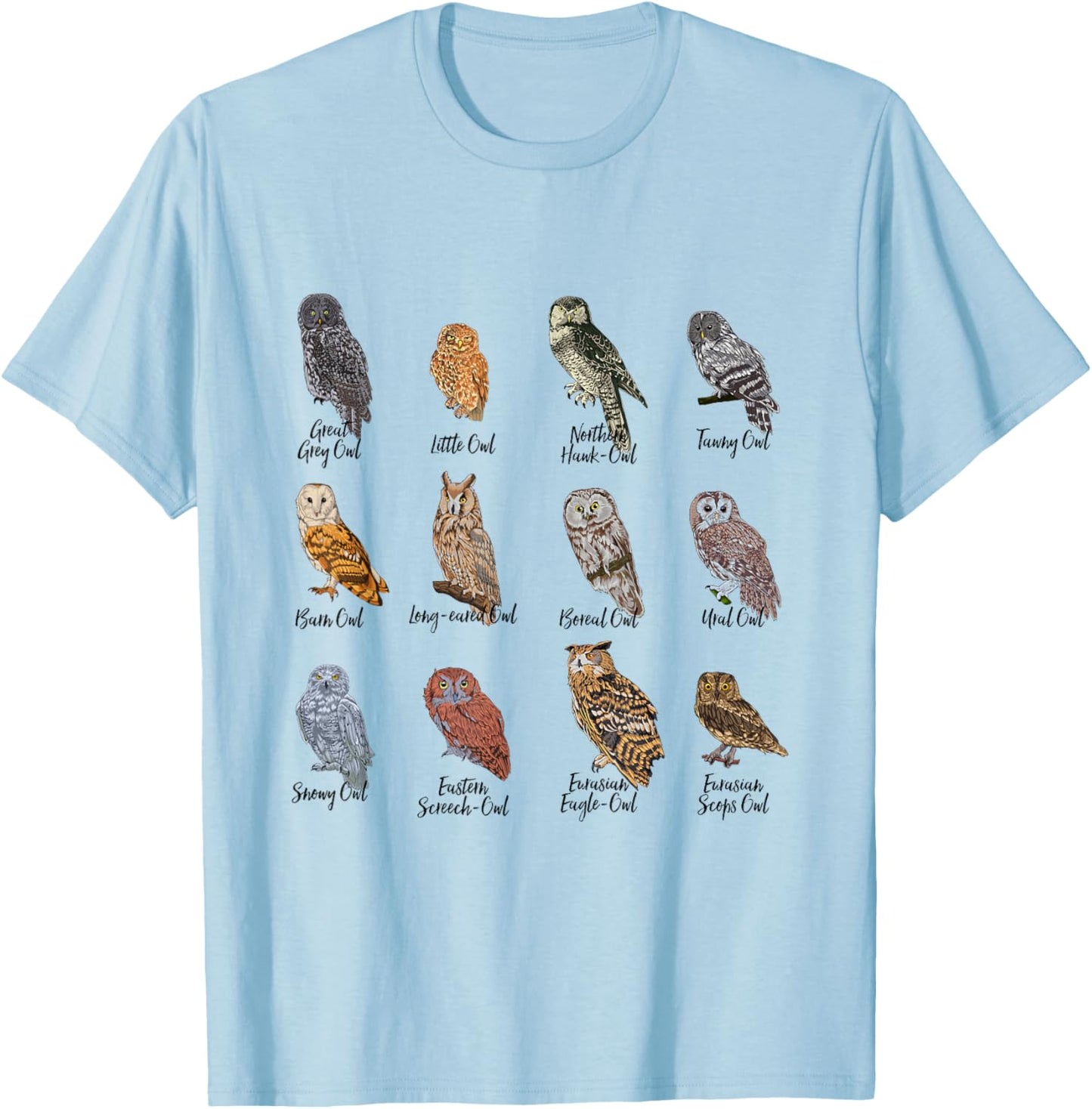 Owls of the World - Owl Species T-Shirt - T-Shirt | Light Blue