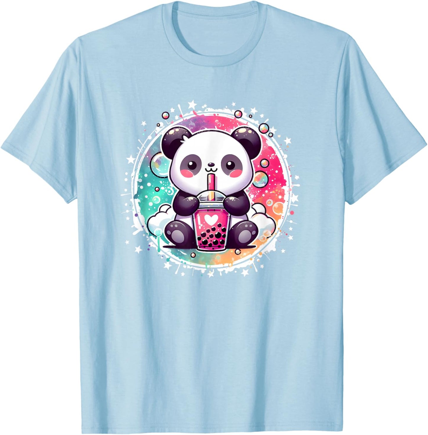 Cute Kawaii Panda Drinks Boba Bubble Tea Kawaii Aesthetic T-Shirt - T-Shirt | Light Blue