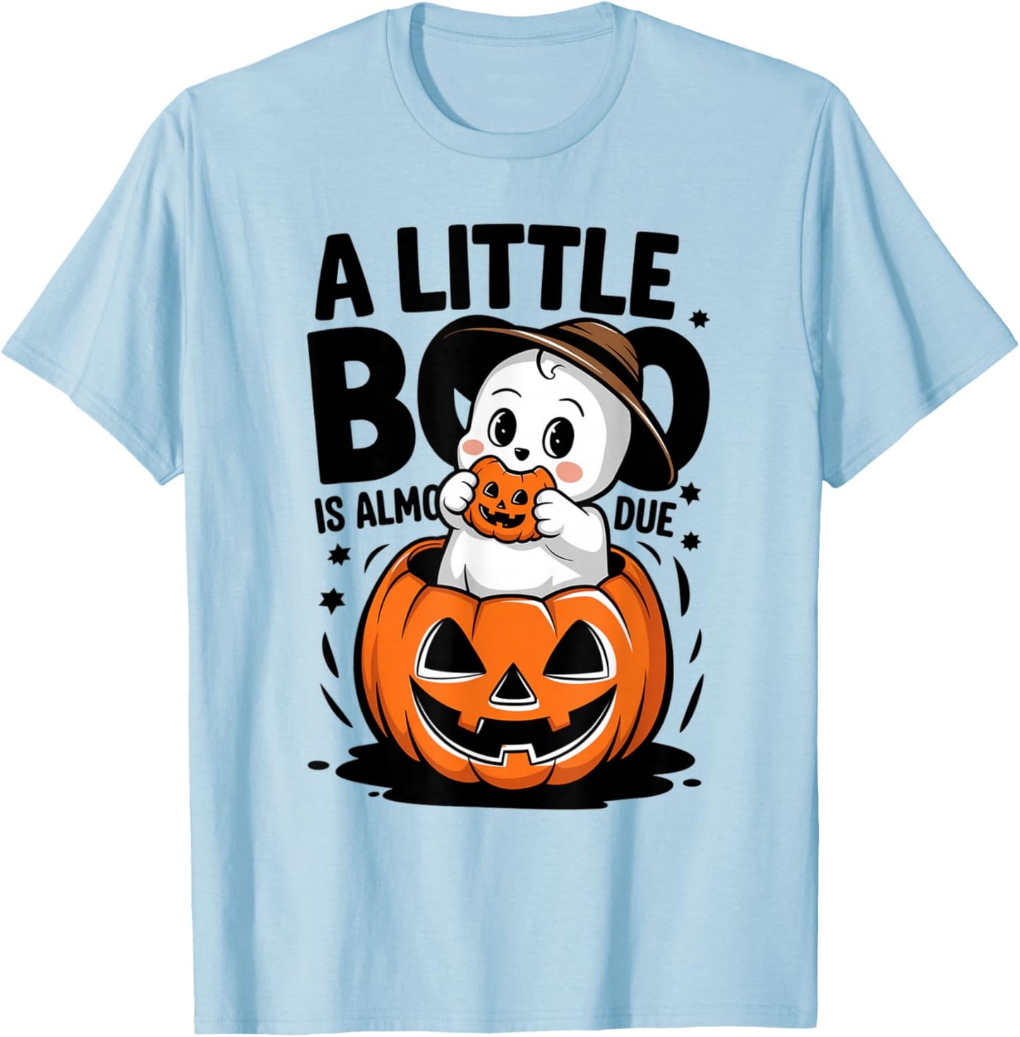 Little Boo Is Almost Due Halloween Pregnant Baby Ghost T-Shirt - T-Shirt | Light Blue