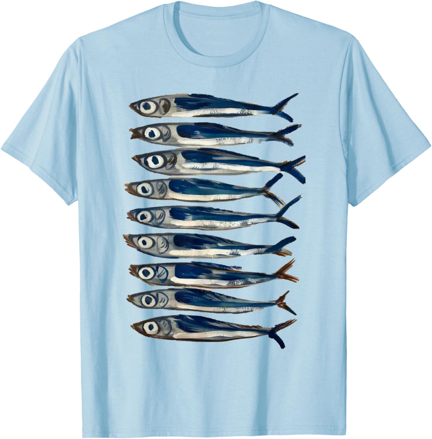 Sardine Painting Antique Still Life Fish Art Fish Restaurant T-Shirt - T-Shirt | Light Blue