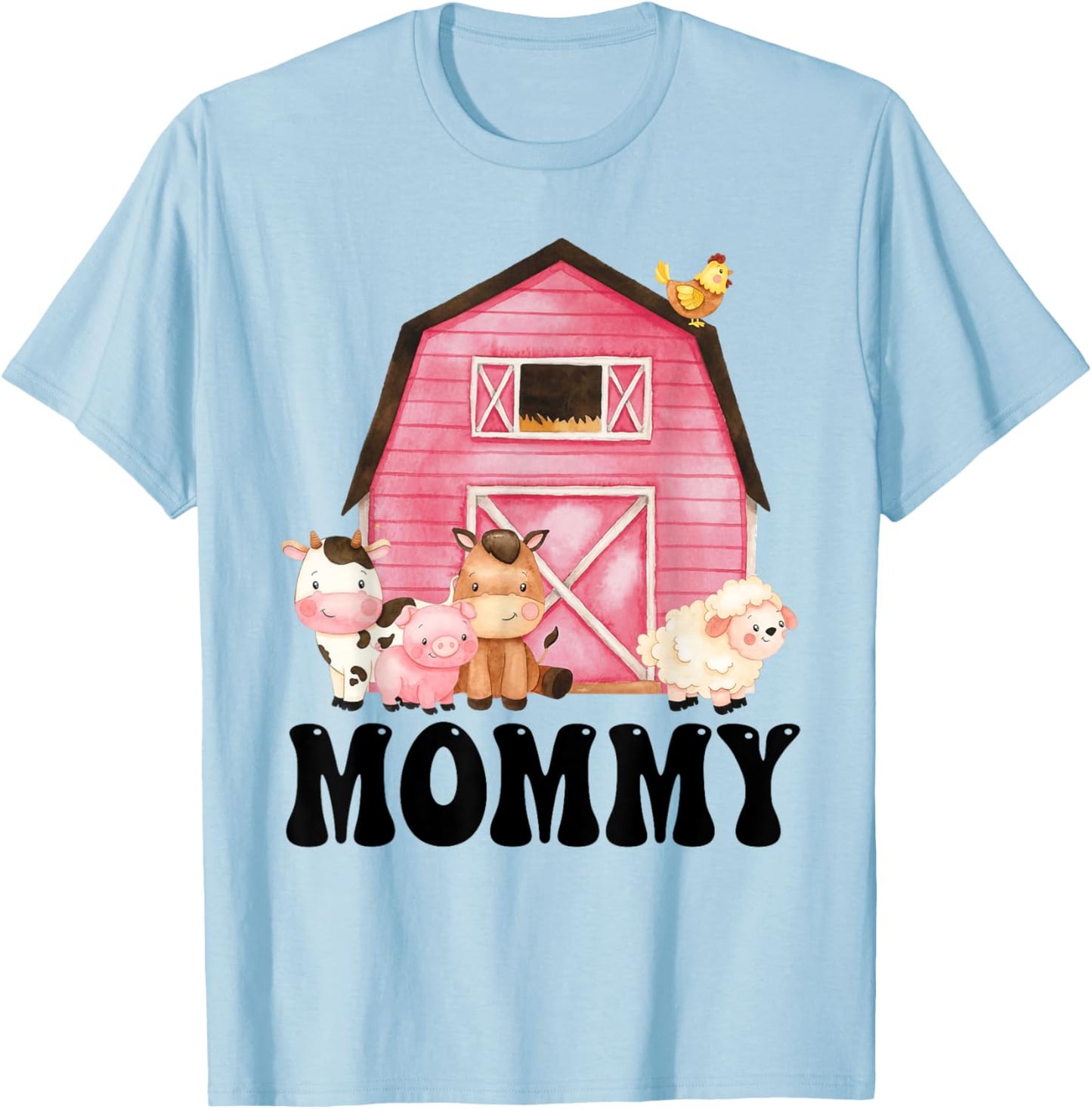 Funny Mommy Farm Animals Birthday Theme Matching Family T-Shirt - T-Shirt | Light Blue