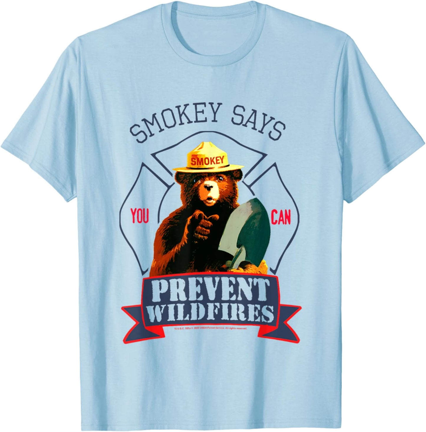 Smokey Bear You Can Prevent Forest Fires Vintage Badge T-Shirt - T-Shirt | Light Blue