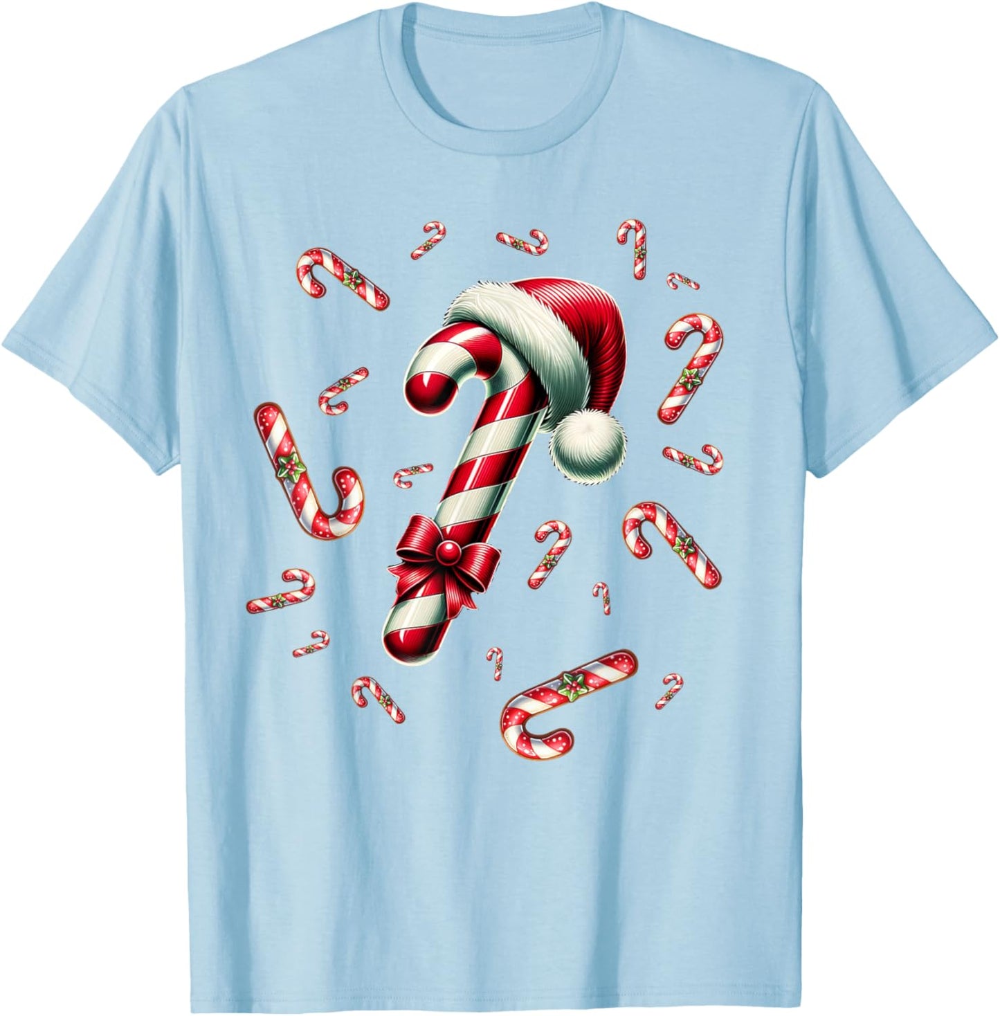 Christmas Candy Cane Crew Lights Red and White Candy Costume T-Shirt - T-Shirt | Light Blue