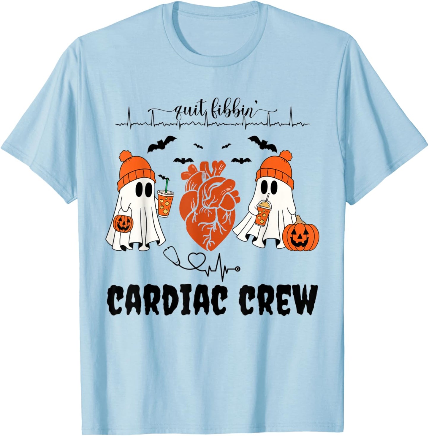 Heart Anatomy Ghosts Halloween Cardiology Heart Warrior T-Shirt - T-Shirt | Light Blue