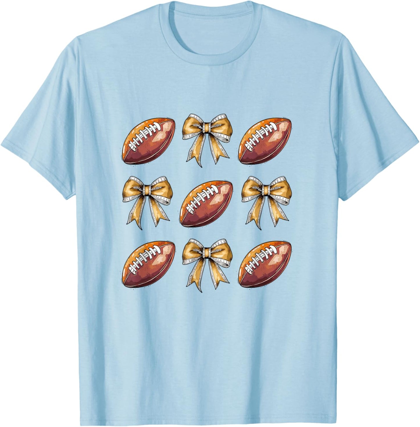 Funny Game Day Football Retro Coquette Bow Football Mama T-Shirt - T-Shirt | Light Blue