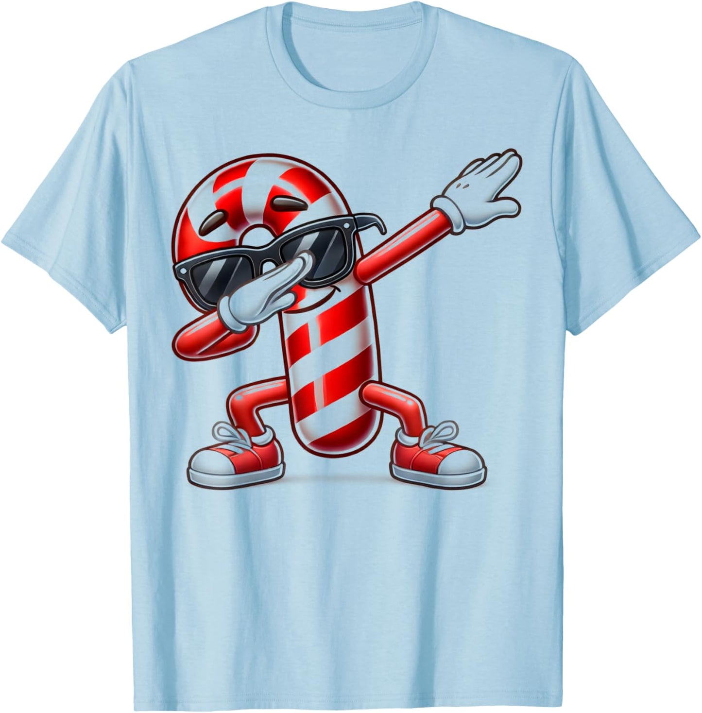 Dabbing Candy Cane Funny Christmas T-Shirt - T-Shirt | Light Blue