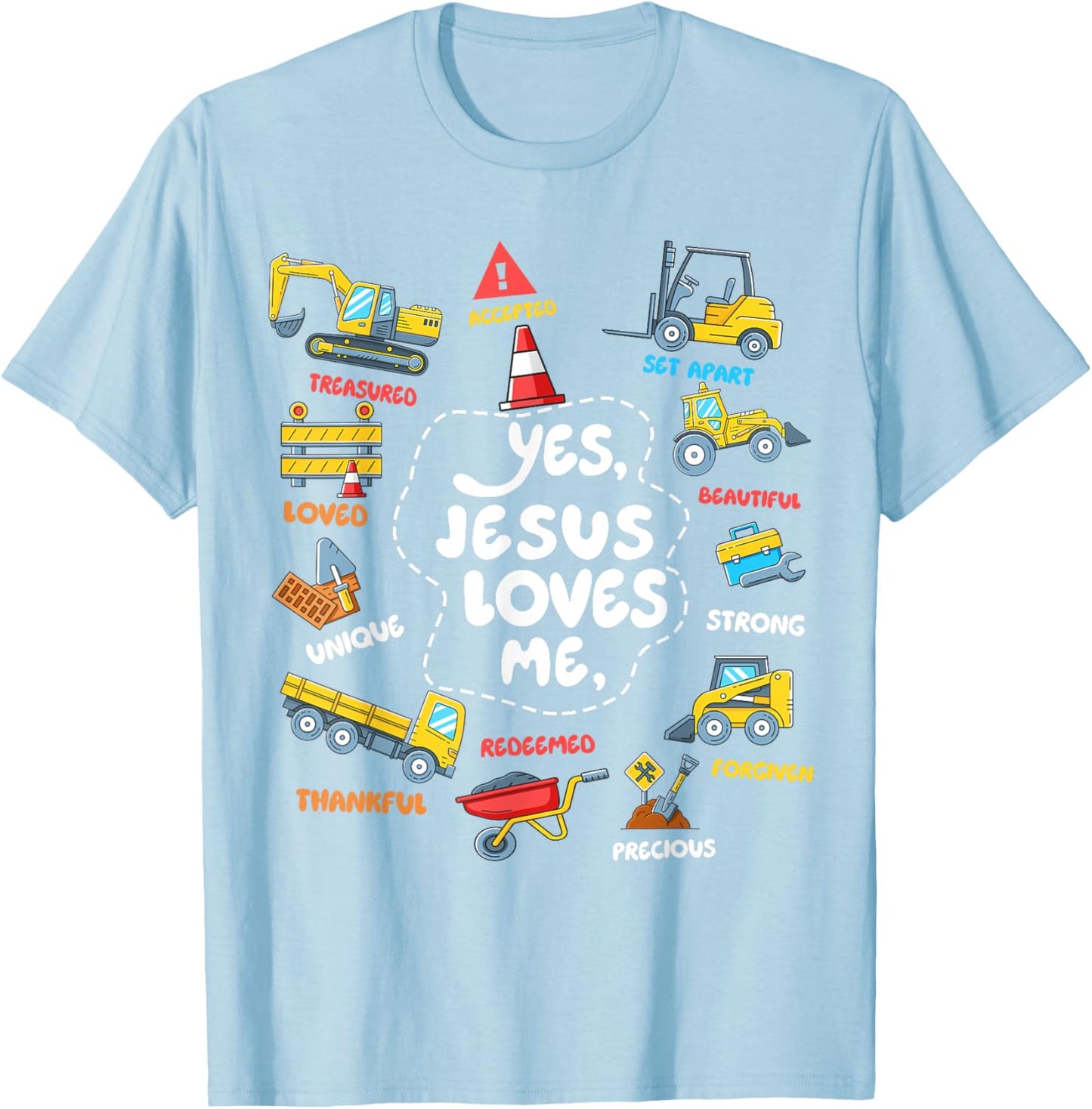 Toddler Yes Jesus Loves Me Christian Construction Boy Kids T-Shirt - T-Shirt | Light Blue