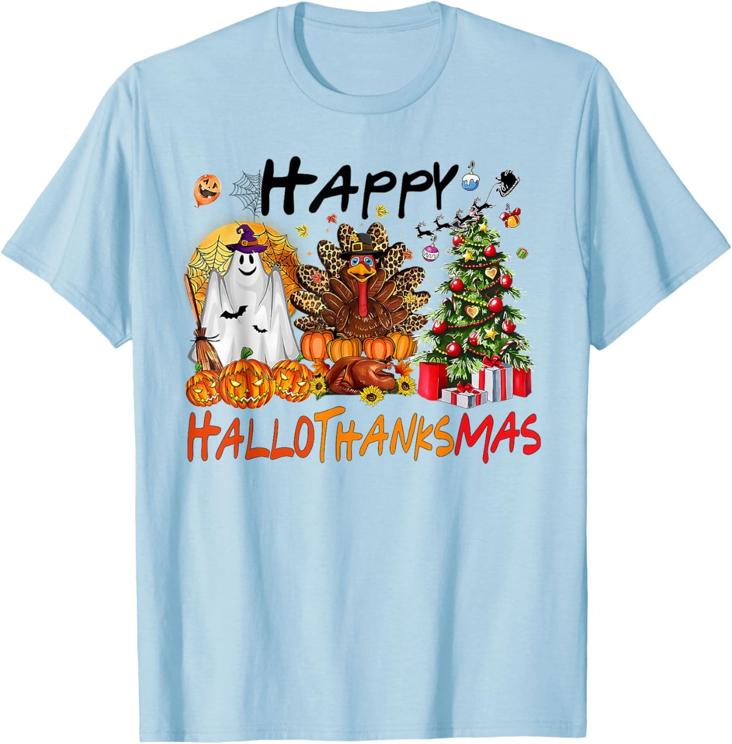Halloween Thanksgiving Xmas Costume Happy HalloThanksMas T-Shirt - T-Shirt | Light Blue