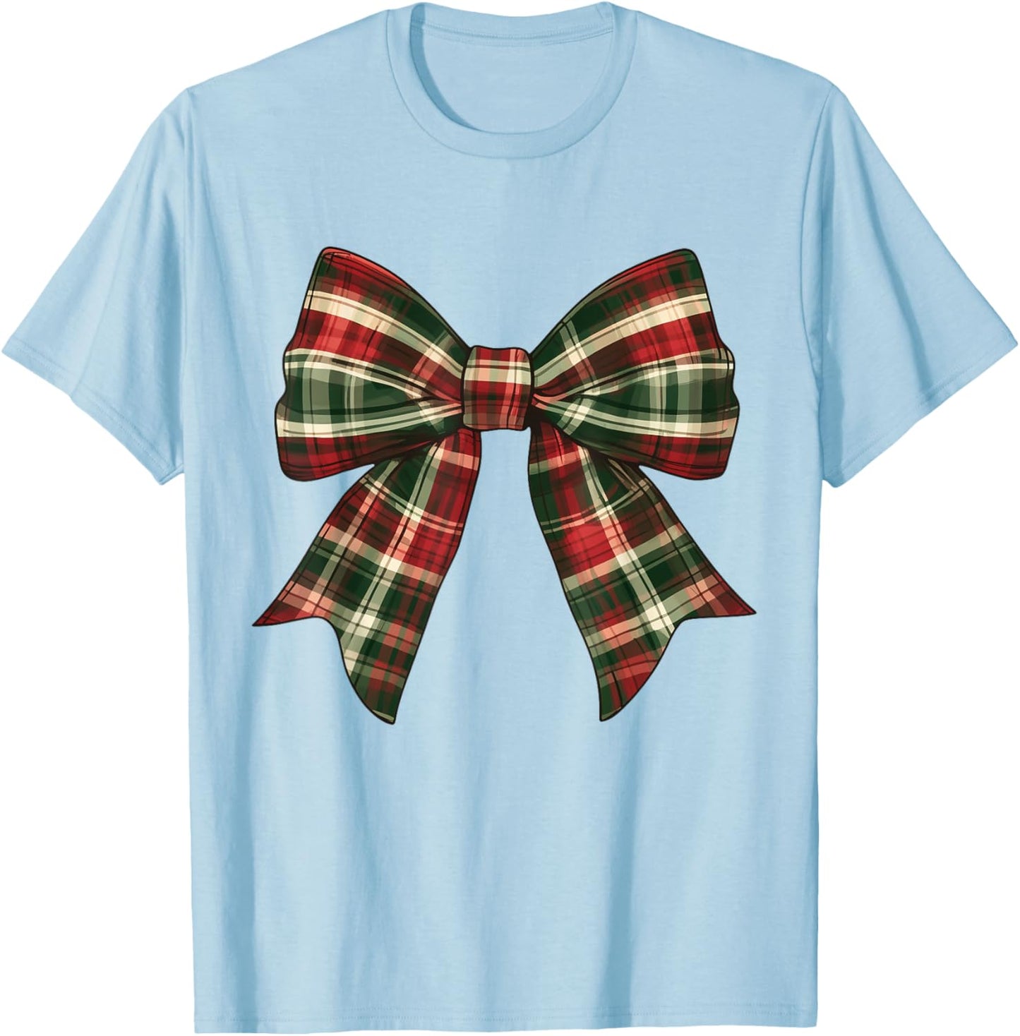 Christmas Bow Tartan Buffalo Plaid For Girls Toddlers Women T-Shirt - T-Shirt | Light Blue