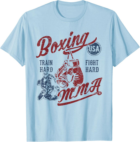 Retro Boxing MMA USA Vintage Distressed Style Design T-Shirt - T-Shirt | Light Blue
