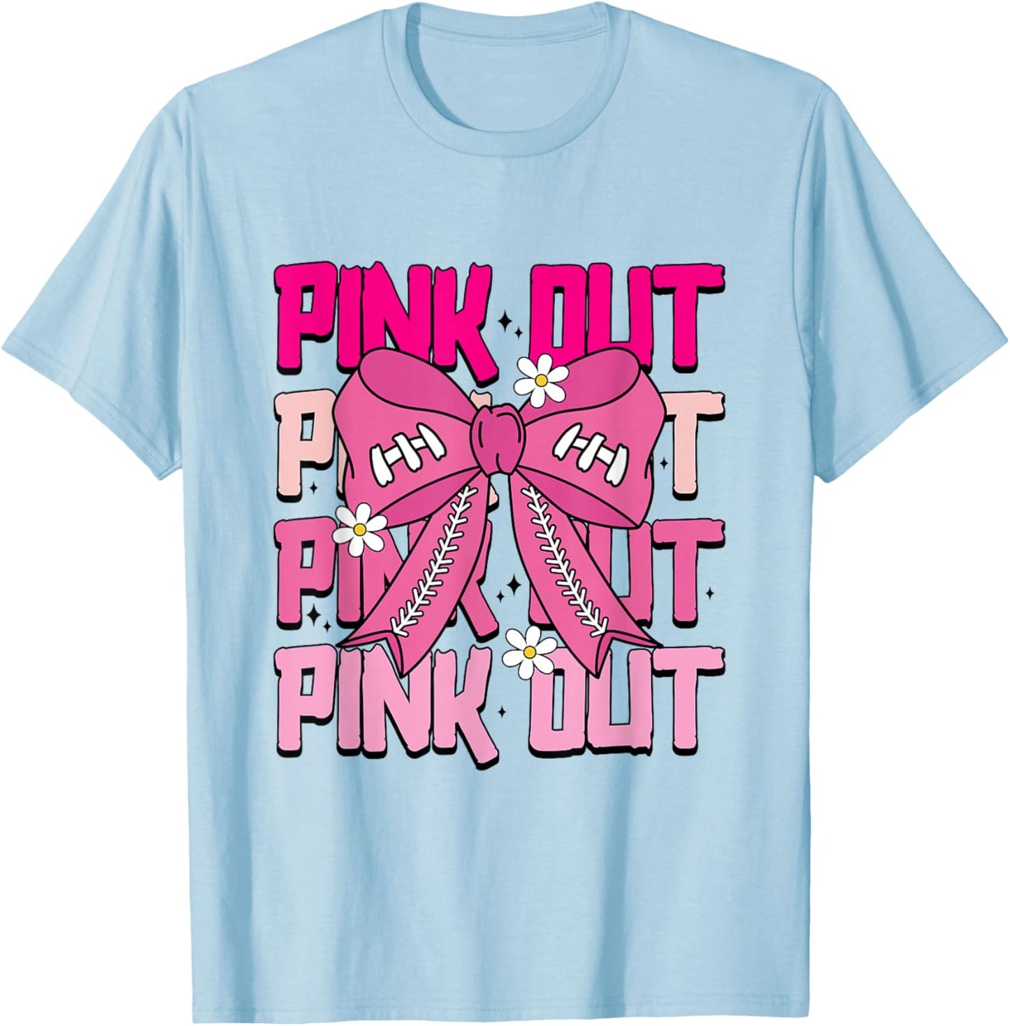 Pink Out Breast Cancer Football Pink Bow Breast Cancer Women T-Shirt - T-Shirt | Light Blue