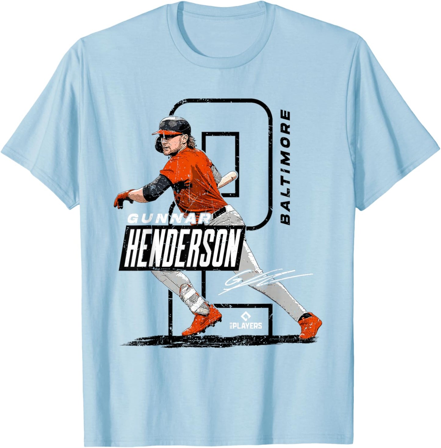 License Champs | Gunnar Henderson Baltimore MLBPA - Orange, Small T-Shirt - T-Shirt | Light Blue