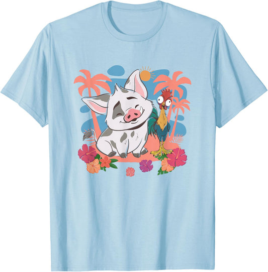 Disney Moana 2 Cute Pua HEI HEI Best Friends Tropical Logo T-Shirt - T-Shirt | Light Blue