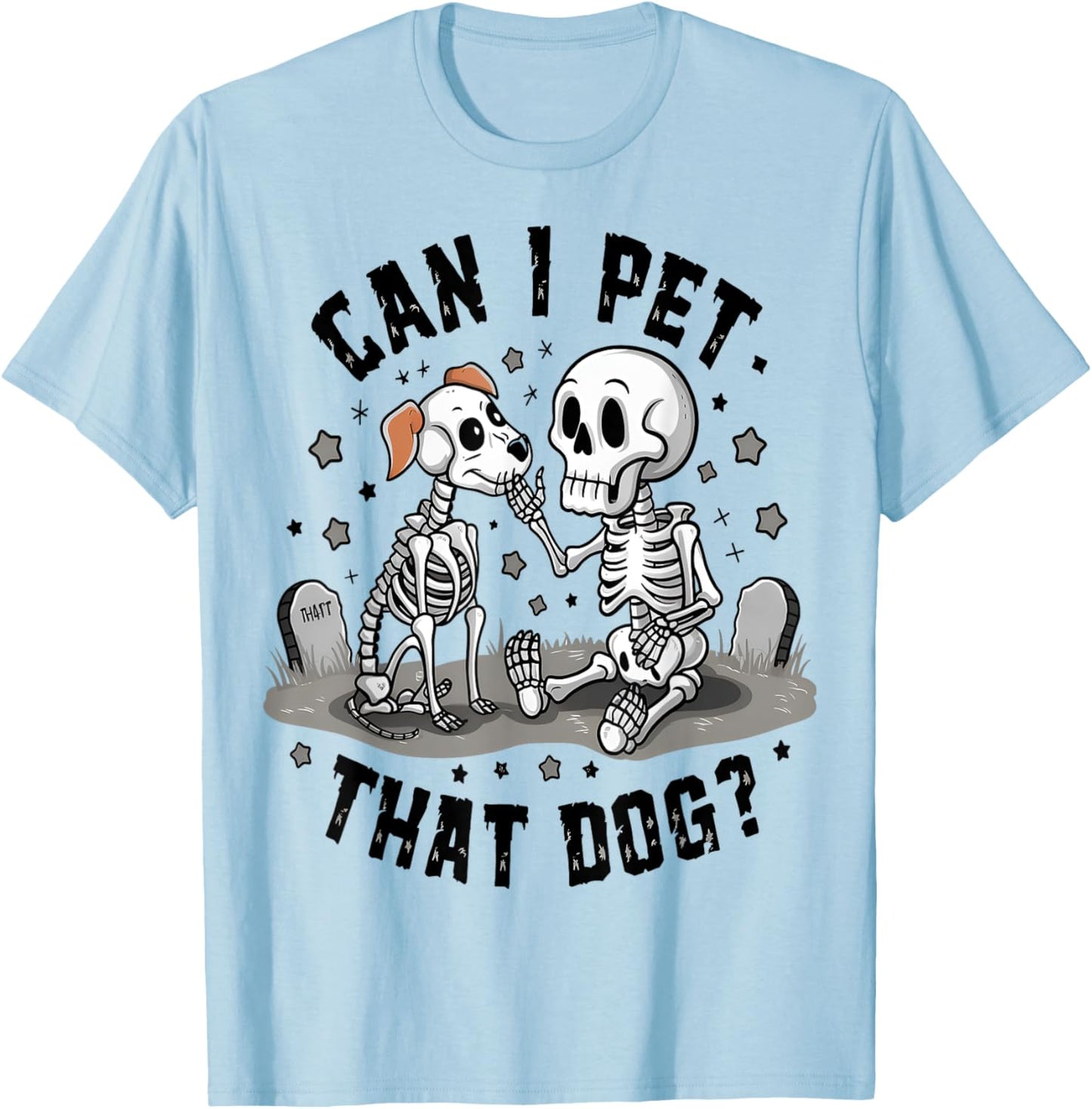 Can I Pet That Dog? Cute Skeleton & Ghost Dog Halloween Kids T-Shirt - T-Shirt | Light Blue