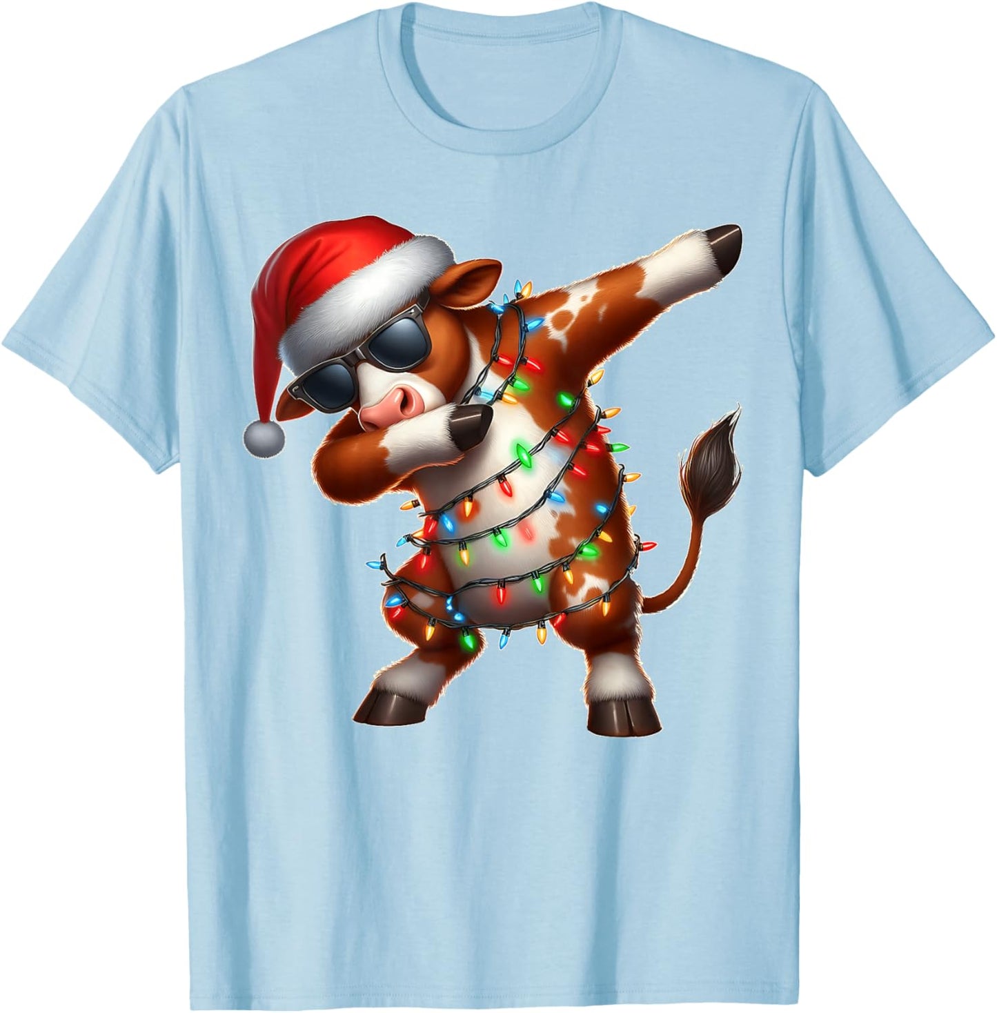 Dabbing Hereford Cattle Farmer Sunglasses Christmas Xmas T-Shirt - T-Shirt | Light Blue