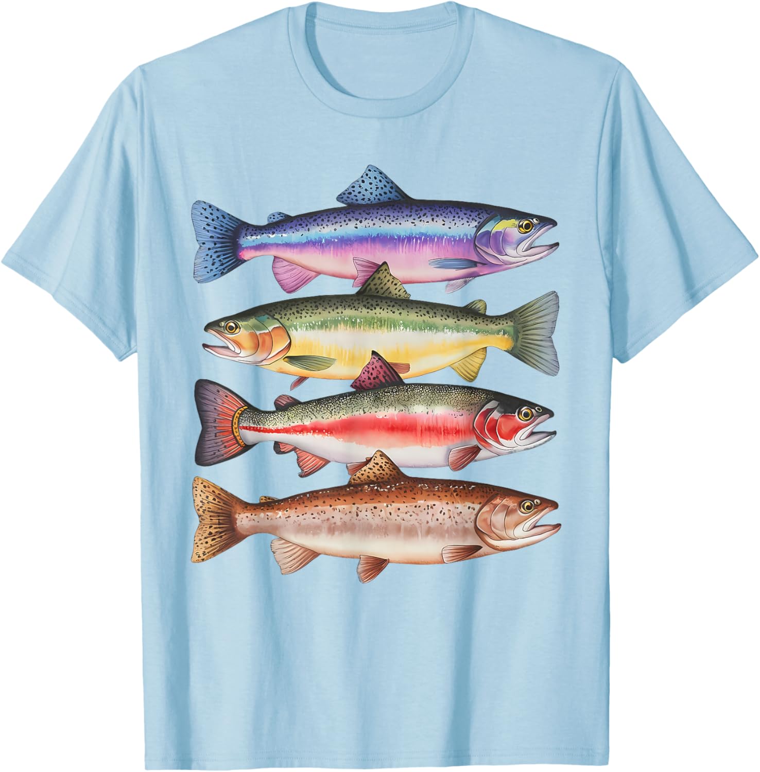 Abstract Colorful Trout In A Row For Fishing Lovers Men Kids T-Shirt - T-Shirt | Light Blue