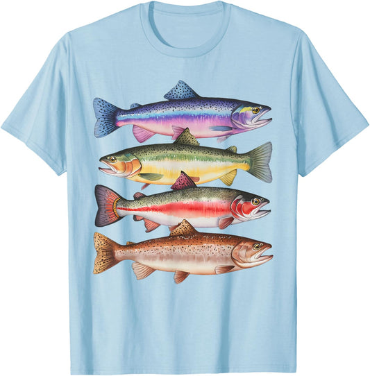 Abstract Colorful Trout In A Row For Fishing Lovers Men Kids T-Shirt - T-Shirt | Light Blue