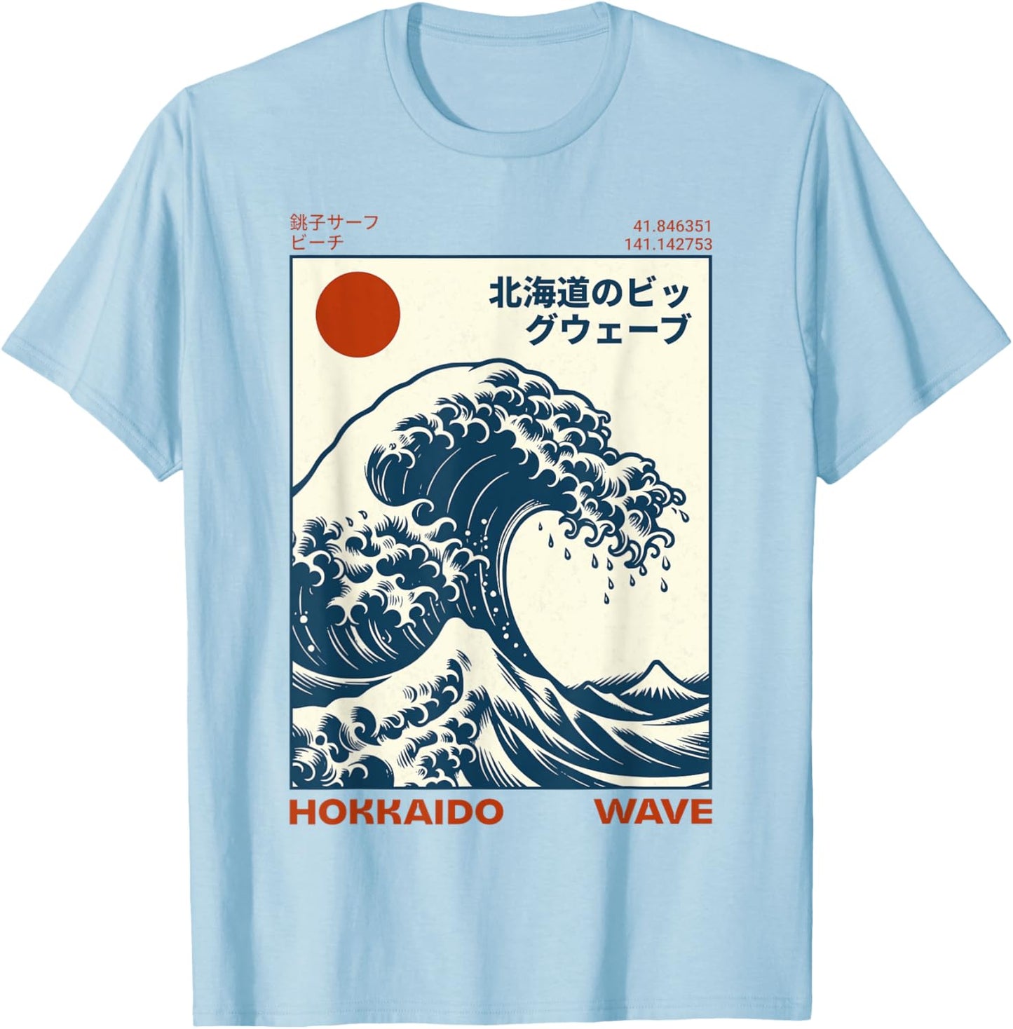 Hokkaido Wave Japanese Vintage T-Shirt - T-Shirt | Light Blue