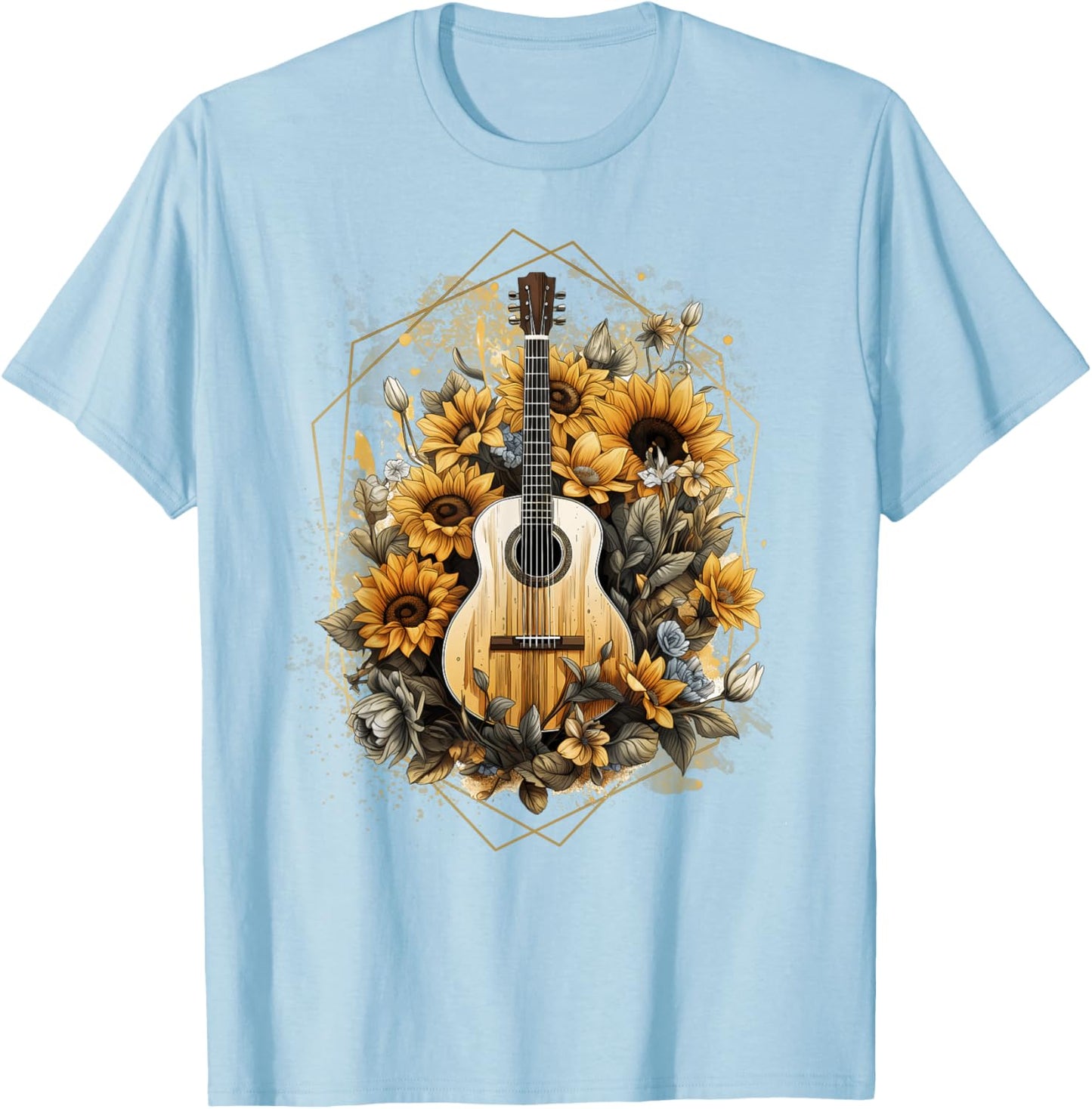 Acoustic Guitar Sunflower Music Women Graphic T-Shirt - T-Shirt | Light Blue