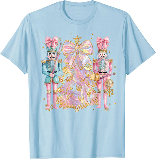 Coquette Christmas Tree Pink Nutcrackers Women Kids Girls T-Shirt - T-Shirt | Light Blue