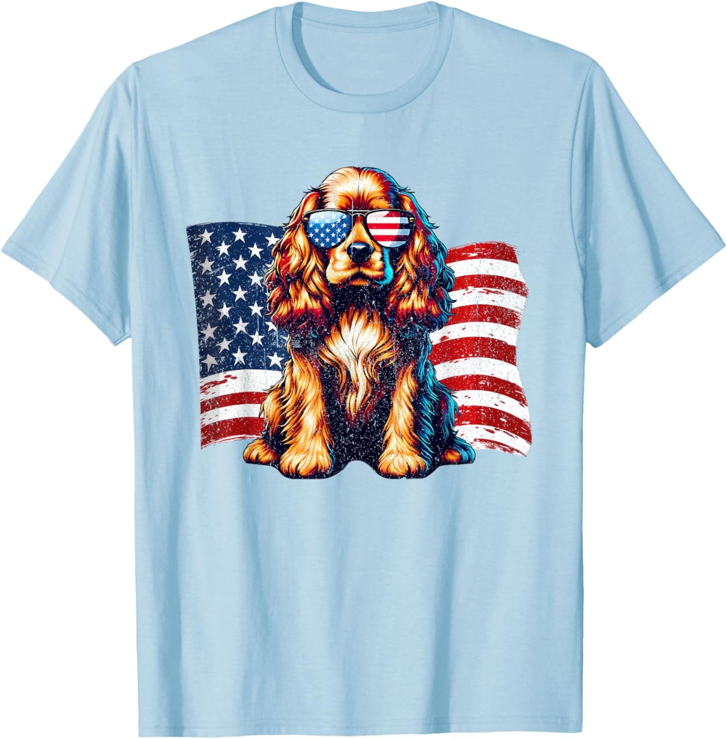 Cocker Spaniel American Flag Sunglasses Patriotic Vintage T-Shirt - T-Shirt | Light Blue