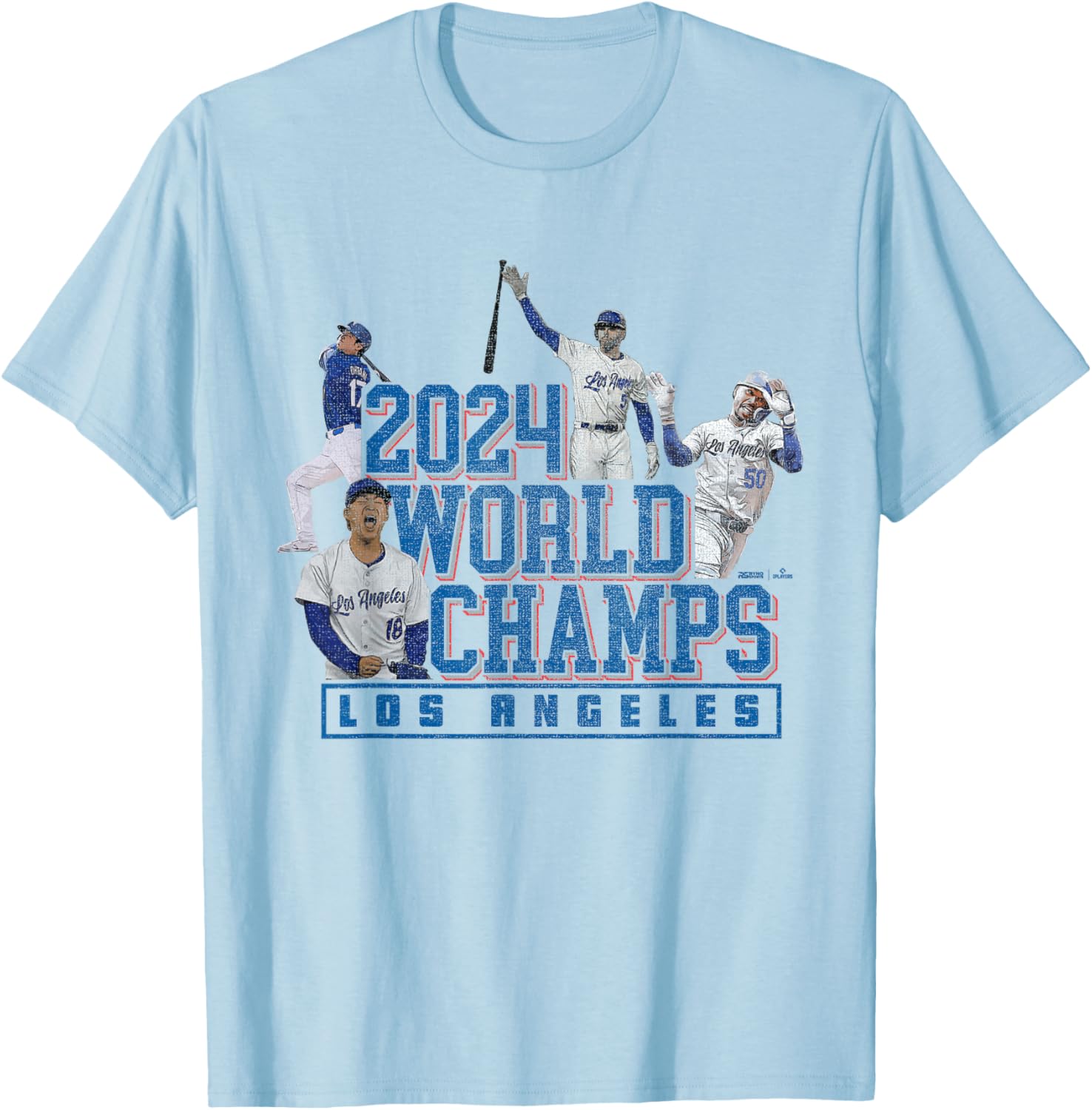 2024 World Champs – LA Team 4 Players – Los Angeles Baseball T-Shirt - T-Shirt | Light Blue