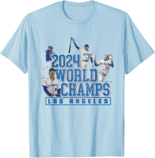 2024 World Champs – LA Team 4 Players – Los Angeles Baseball T-Shirt - T-Shirt | Light Blue