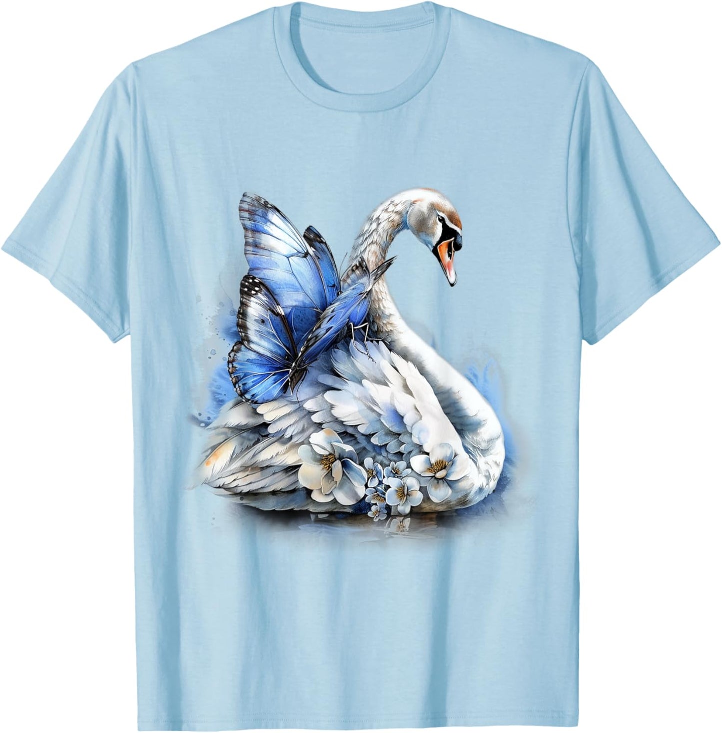 Beautiful Butterfly and Swan, Butterfly With Brilliant Wings T-Shirt - T-Shirt | Light Blue