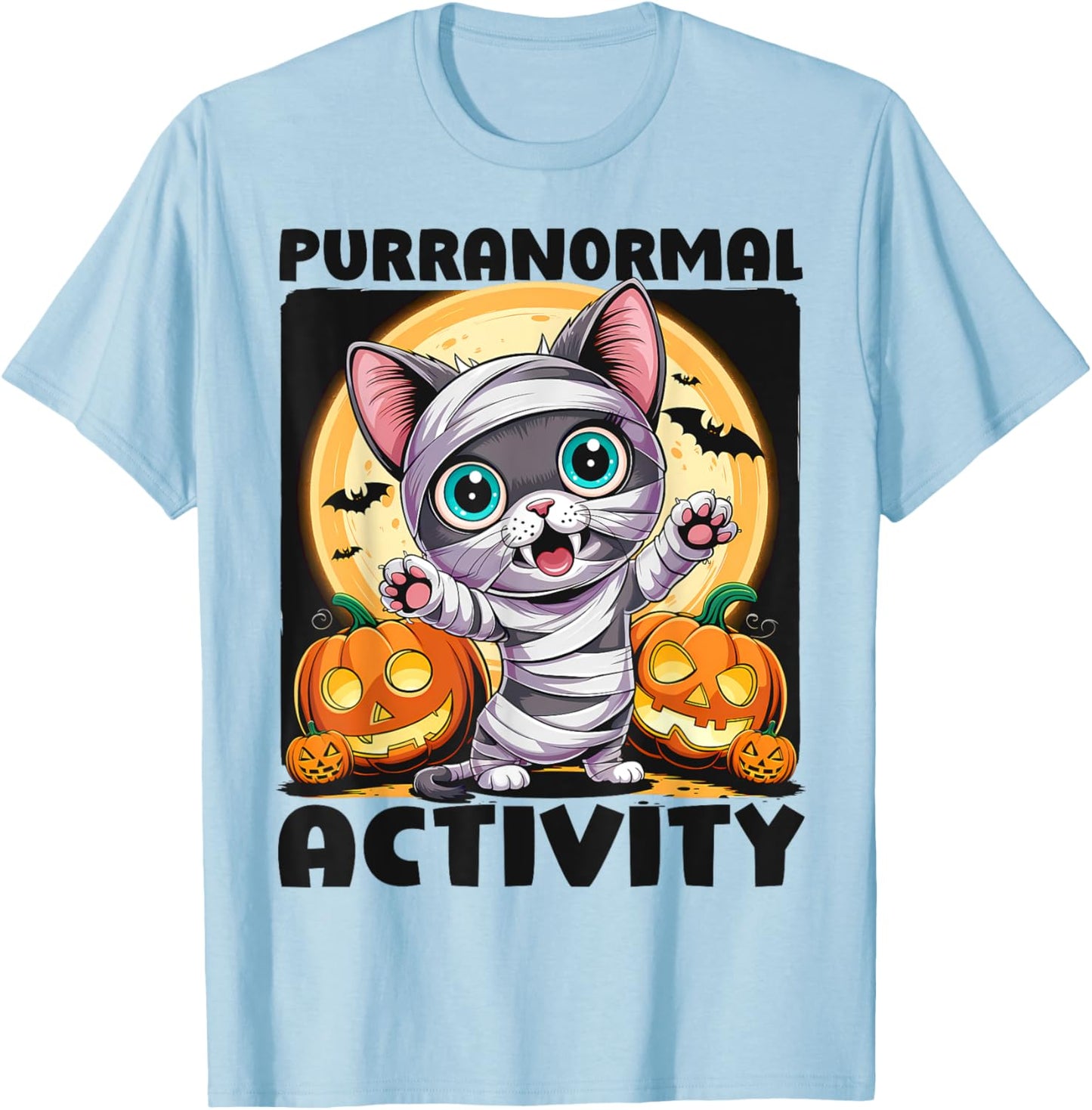 Cute Halloween Cat Mummy T-Shirt - T-Shirt | Light Blue