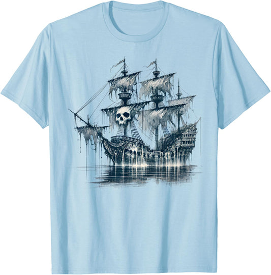 Cool Ghost Ship with Skull Argh Pirate T-Shirt - T-Shirt | Light Blue