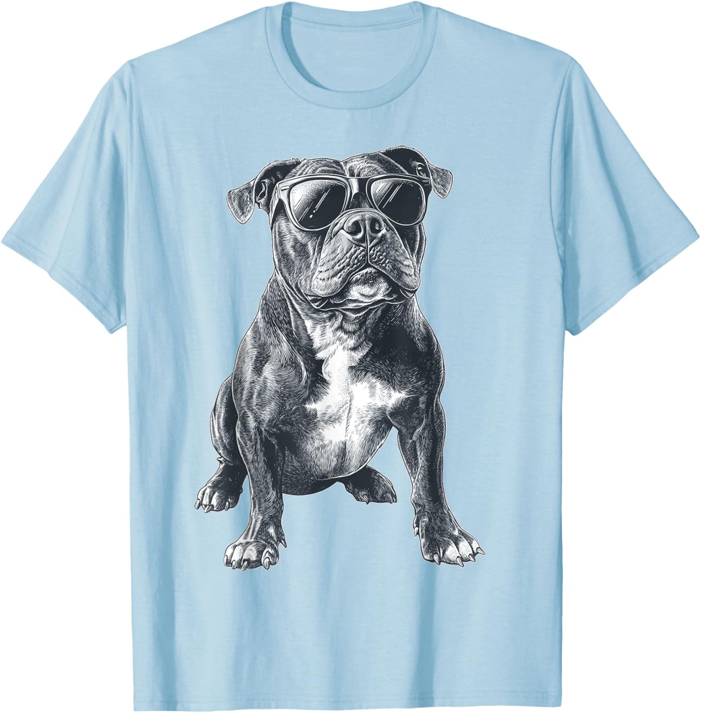 American Bully Dog Motif Pet Illustration American Bully T-Shirt - T-Shirt | Light Blue