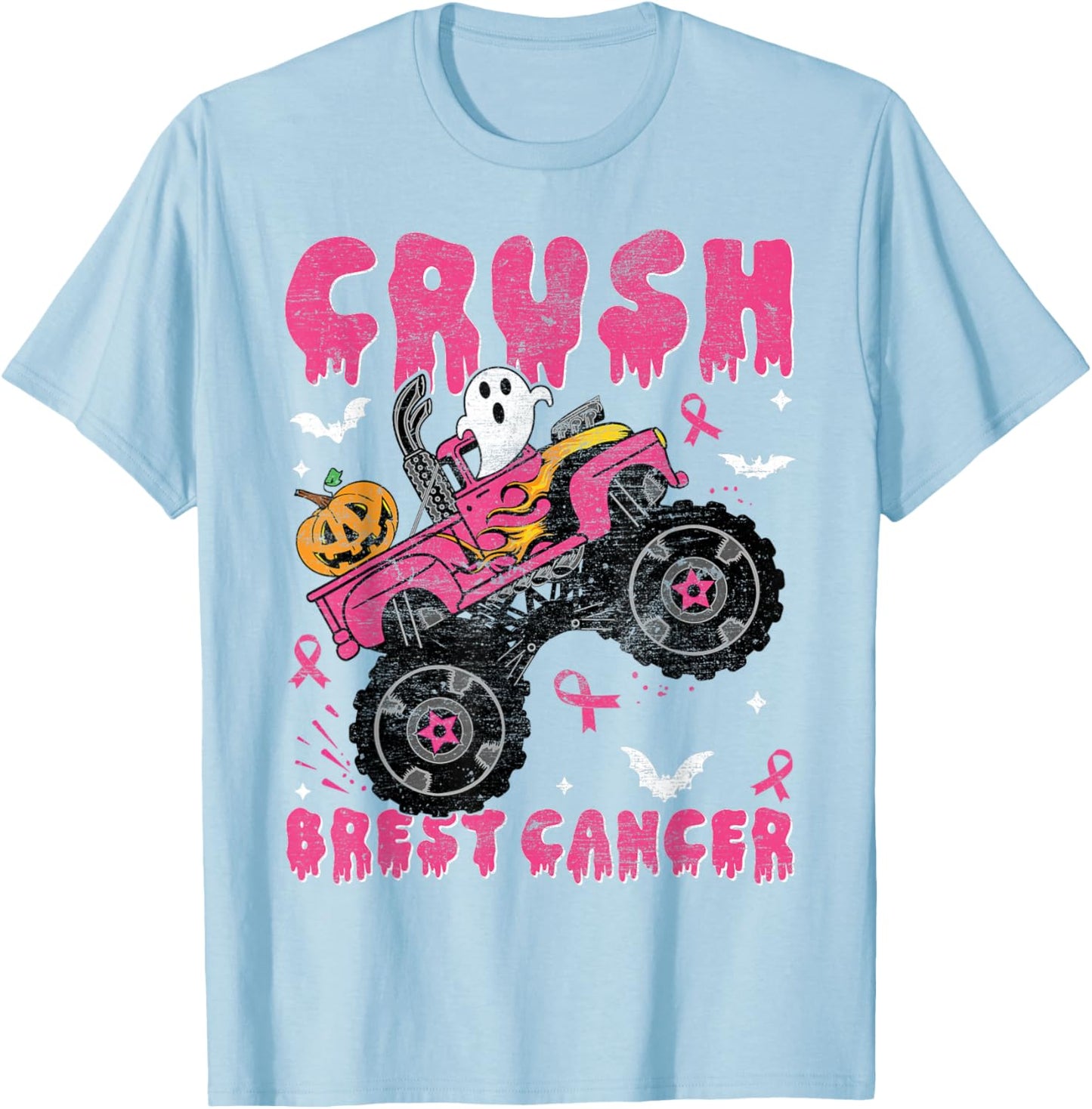 Halloween Monster Truck Crush Breast Cancer Awareness Kids T-Shirt - T-Shirt | Light Blue
