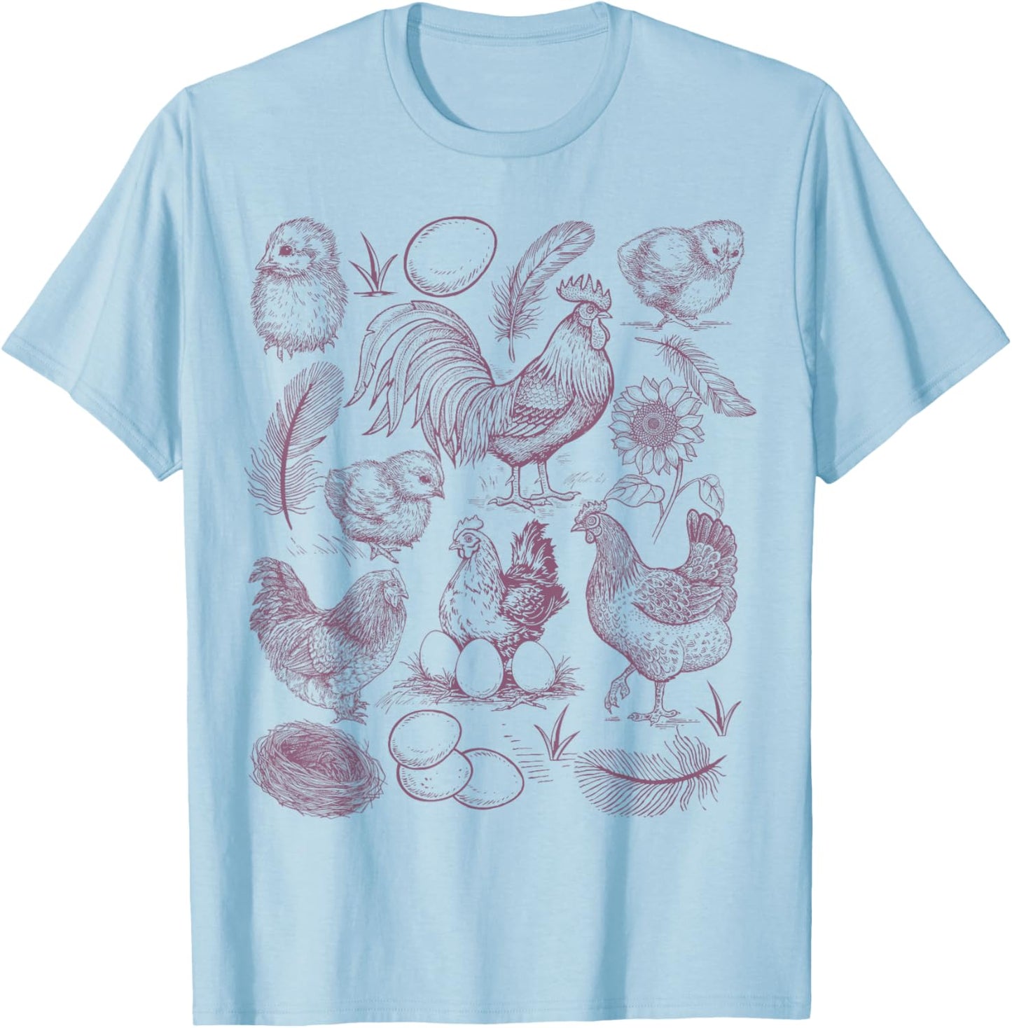 Vintage Chicken Farm Shirt Rustic Country Farm Chicken Mom T-Shirt - T-Shirt | Light Blue