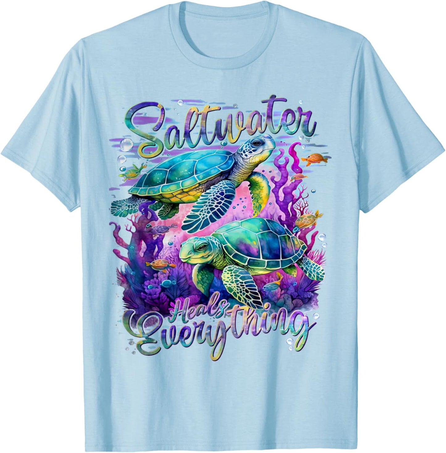 Saltwater Heals Everything Sea Turtle T-Shirt - T-Shirt | Light Blue
