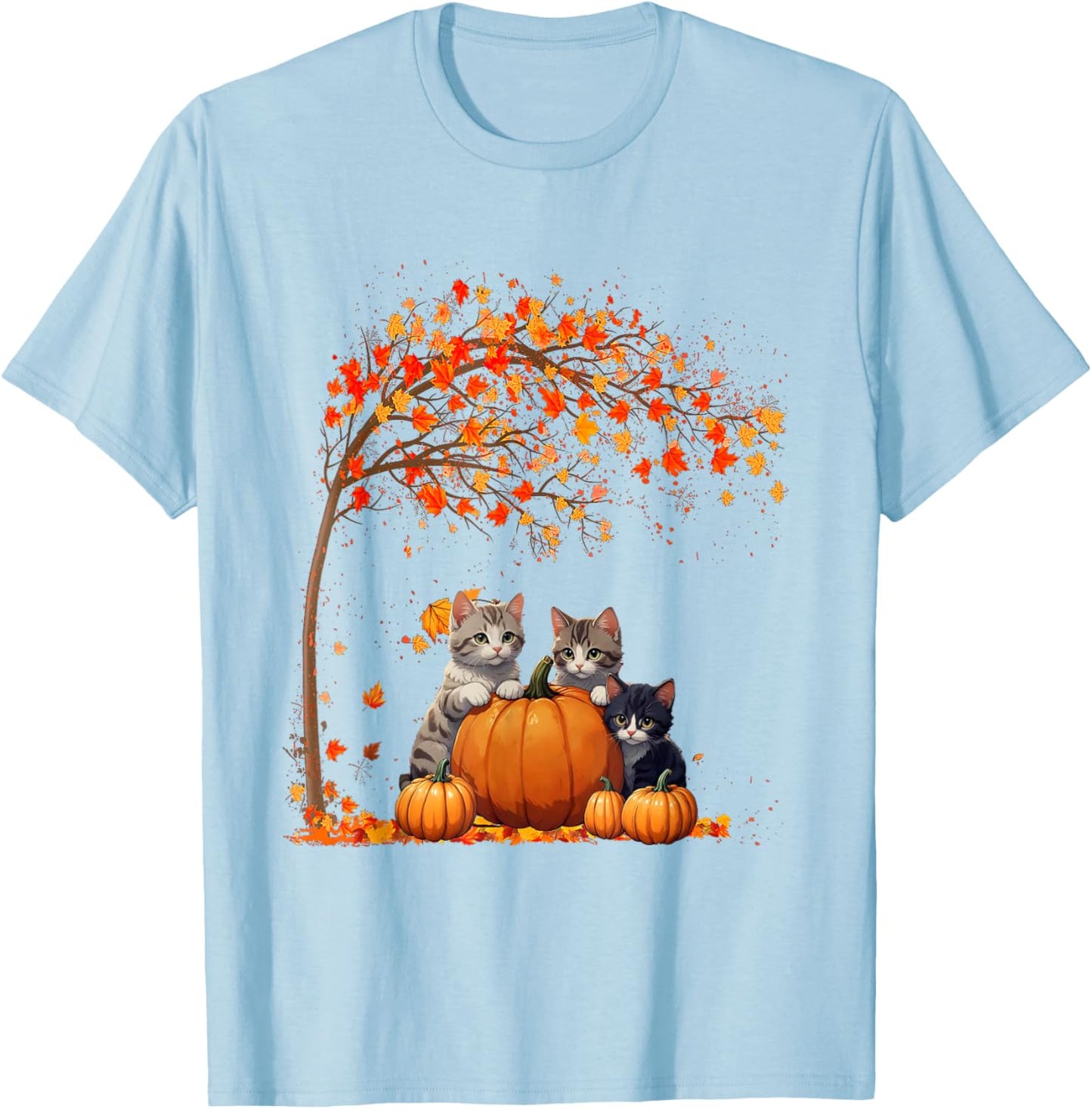 It's Fall Y'all Cat Leaf Fall Tree Hello Autumn Thanksgiving T-Shirt - T-Shirt | Light Blue