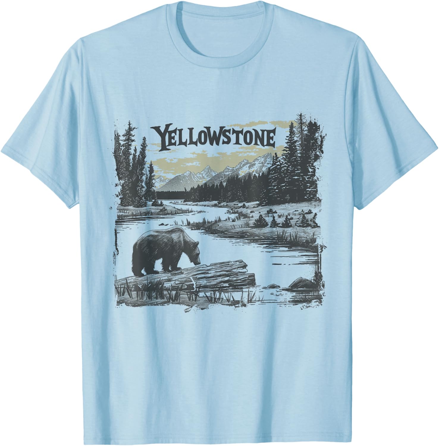 Yellowstone - US National Park Vintage Men Women Kids Retro T-Shirt - T-Shirt | Light Blue