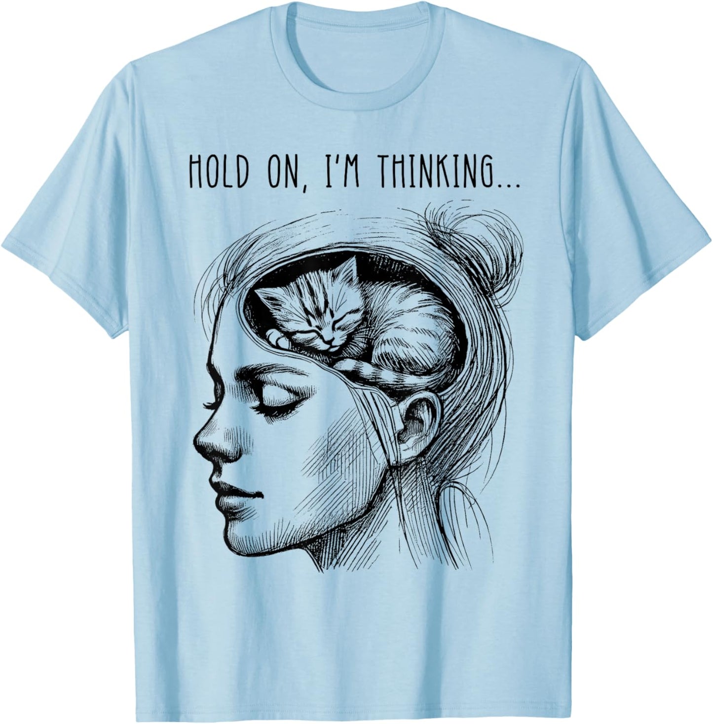 Funny Cat Brain Girl Women Meme Graphic T-Shirt - T-Shirt | Light Blue
