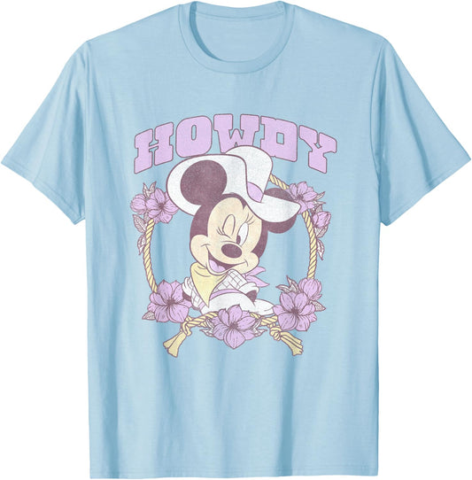 Disney Minnie Mouse Cute Cowgirl Minnie Vintage Big Logo T-Shirt - T-Shirt | Light Blue