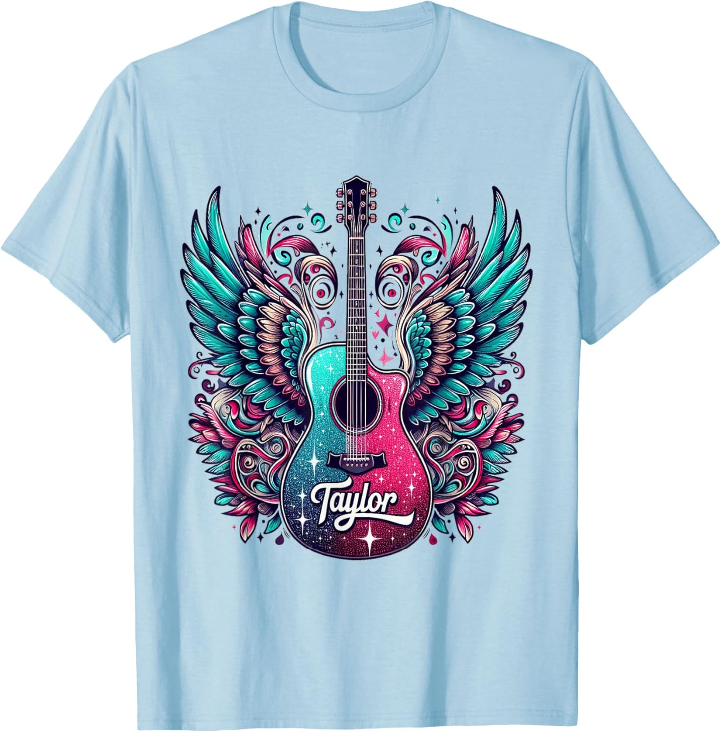 Girl Retro Taylor First Name Personalized Groovy 80's T-Shirt - T-Shirt | Light Blue